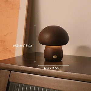 Rustic Wooden Mushroom Night Lamp