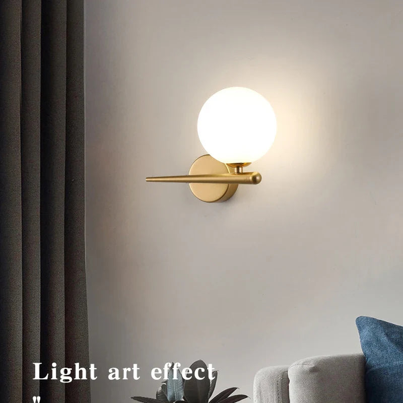 Indoor Glass Ball LED Wall Light – Modern Wall Sconce with G9 9W Bulb for Bedroom, Kitchen, and Living Room - Black & Gold Design 14891917312324-1
