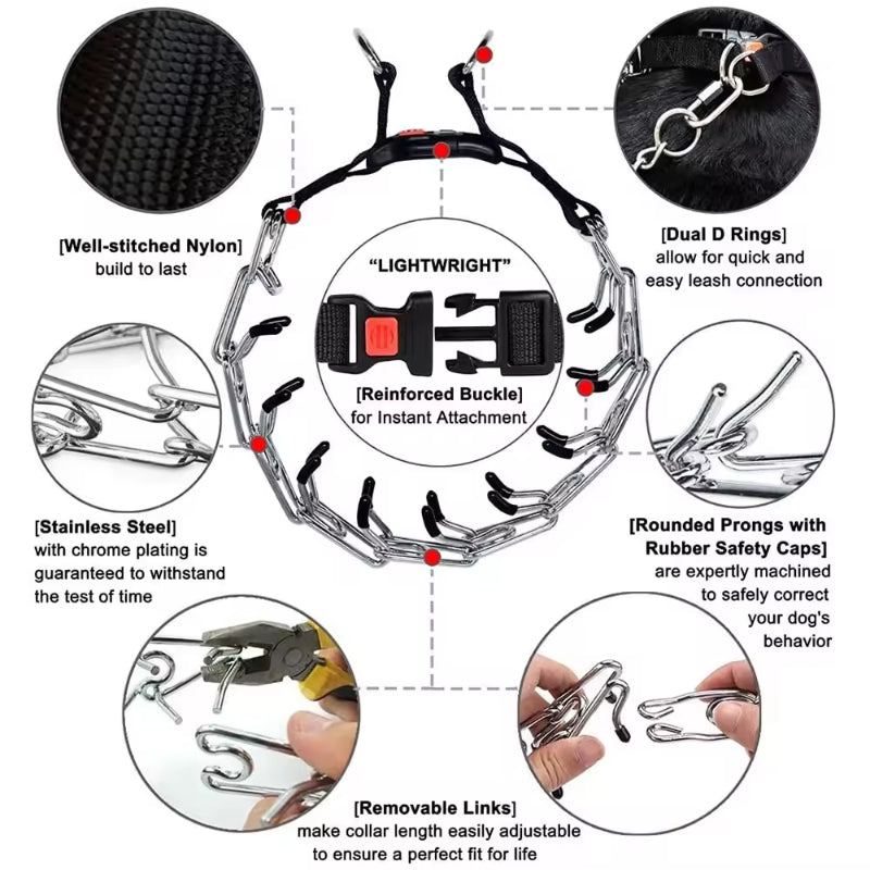Adjustable Prong Collar With Stainless Steel Links Nylon Cover For Dogs 258828