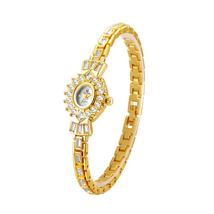Gold Oval Women Watch With Diamond Dial 20Mm