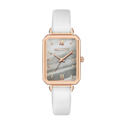 Elegant Rectangle Leather Women Watch 40Mm