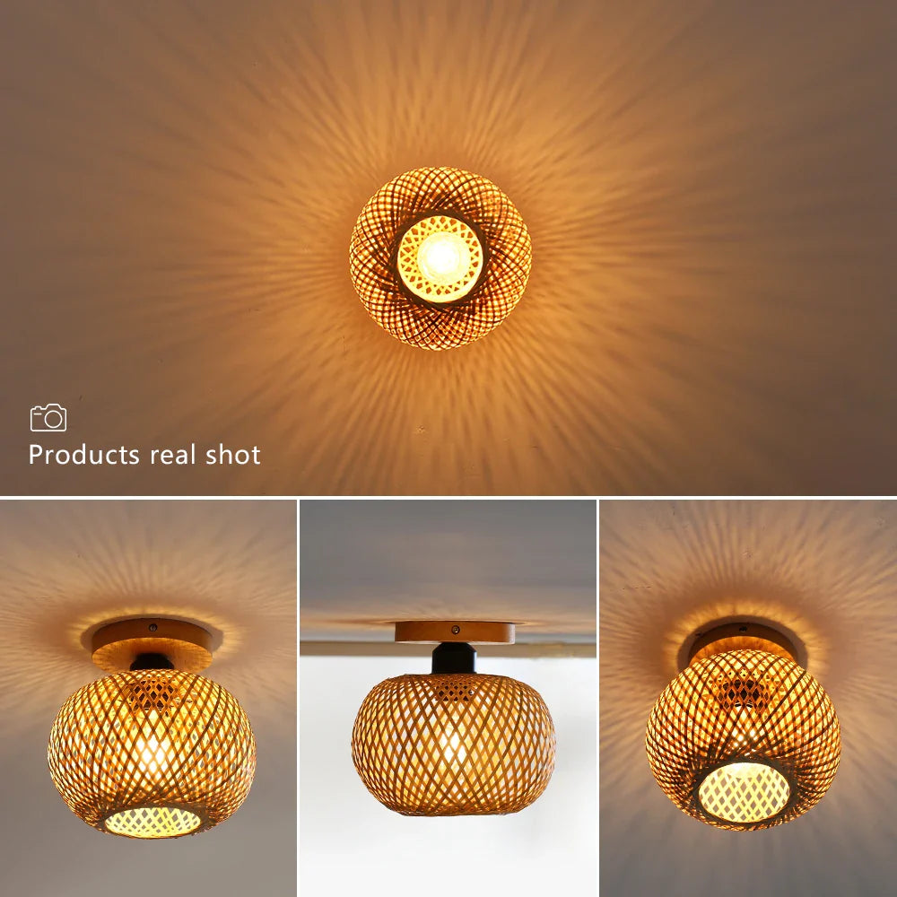 Bamboo Hand Woven Rattan Wicker Ceiling Lamp