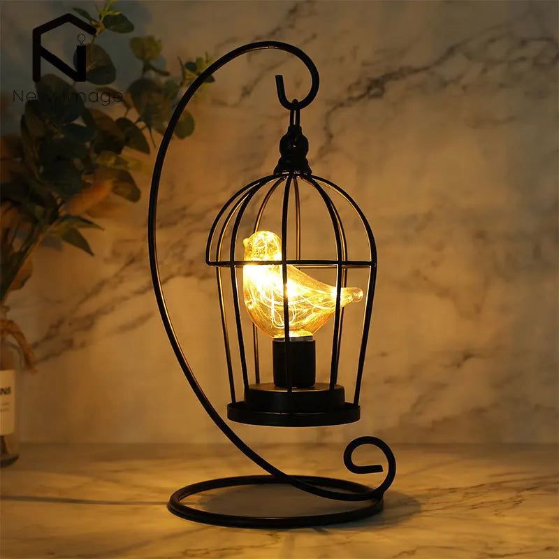 Battery Operated Birdcage Table Lamp with Fairy Lights