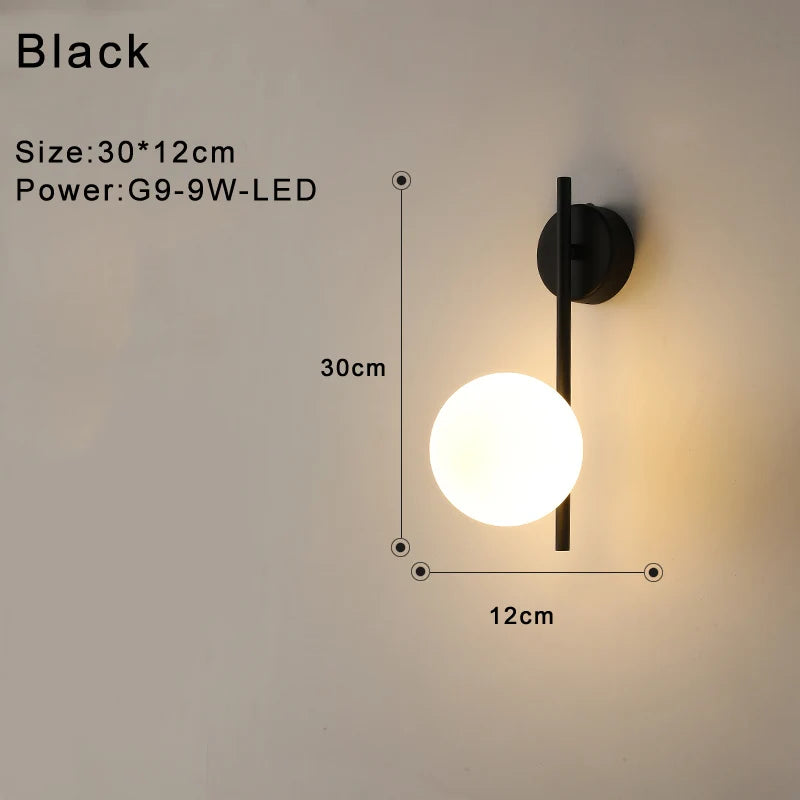 Indoor Glass Ball LED Wall Light – Modern Wall Sconce with G9 9W Bulb for Bedroom, Kitchen, and Living Room - Black & Gold Design 14891917312324-1