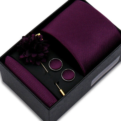 Solid Color Tie Hanky Cufflinks Brooch Gift Set Valentines Gifts For Him
