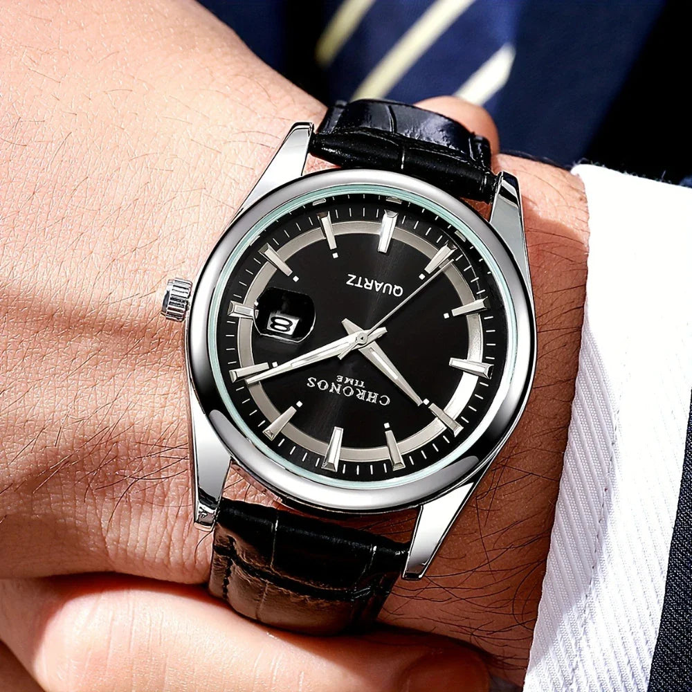 Valentines Gifts For Him Quartz Men Calendar Luminous Leather Wristwatch