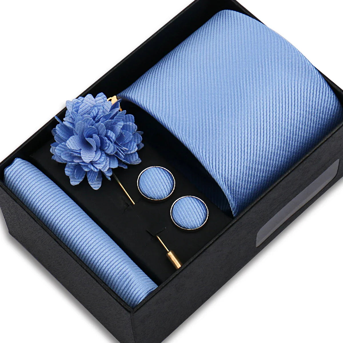 Solid Color Tie Hanky Cufflinks Brooch Gift Set Valentines Gifts For Him