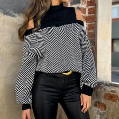 Women’s Puff Sleeve Cold Shoulder Sweater