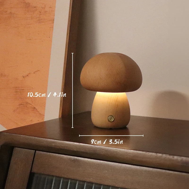 Rustic Wooden Mushroom Night Lamp