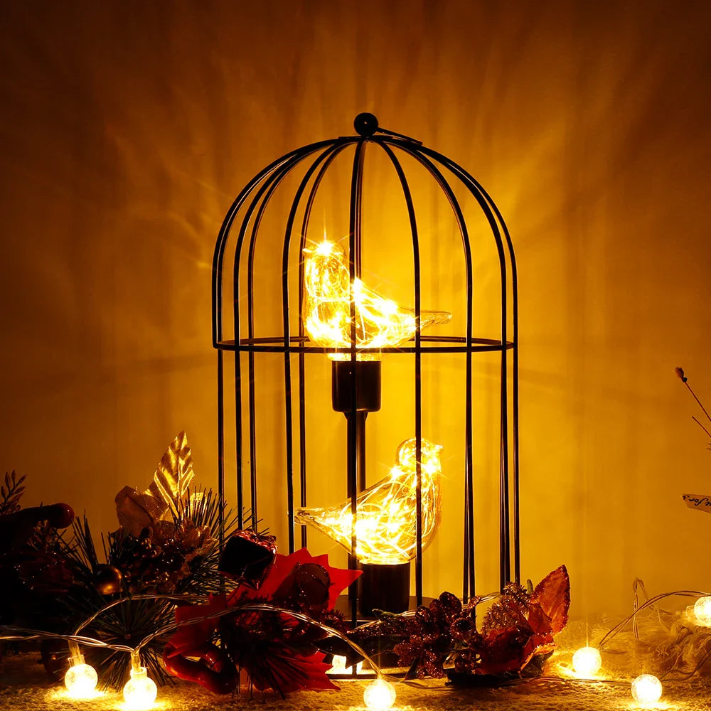 Battery Operated Birdcage Table Lamp with Fairy Lights