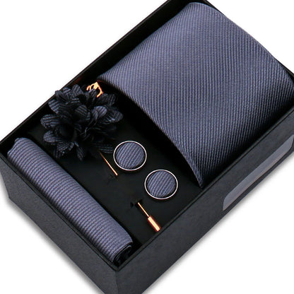 Solid Color Tie Hanky Cufflinks Brooch Gift Set Valentines Gifts For Him