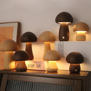 Rustic Wooden Mushroom Night Lamp