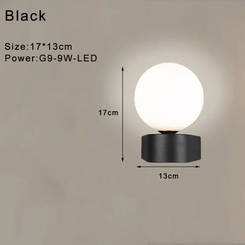 Indoor Glass Ball LED Wall Light – Modern Wall Sconce with G9 9W Bulb for Bedroom, Kitchen, and Living Room - Black & Gold Design 14891917312324-1
