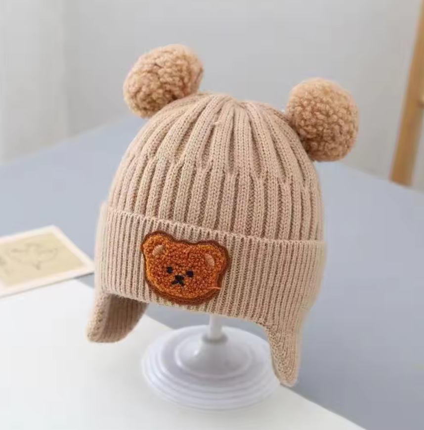 Winter Baby Knitted Beanie With Bear Ear Protection