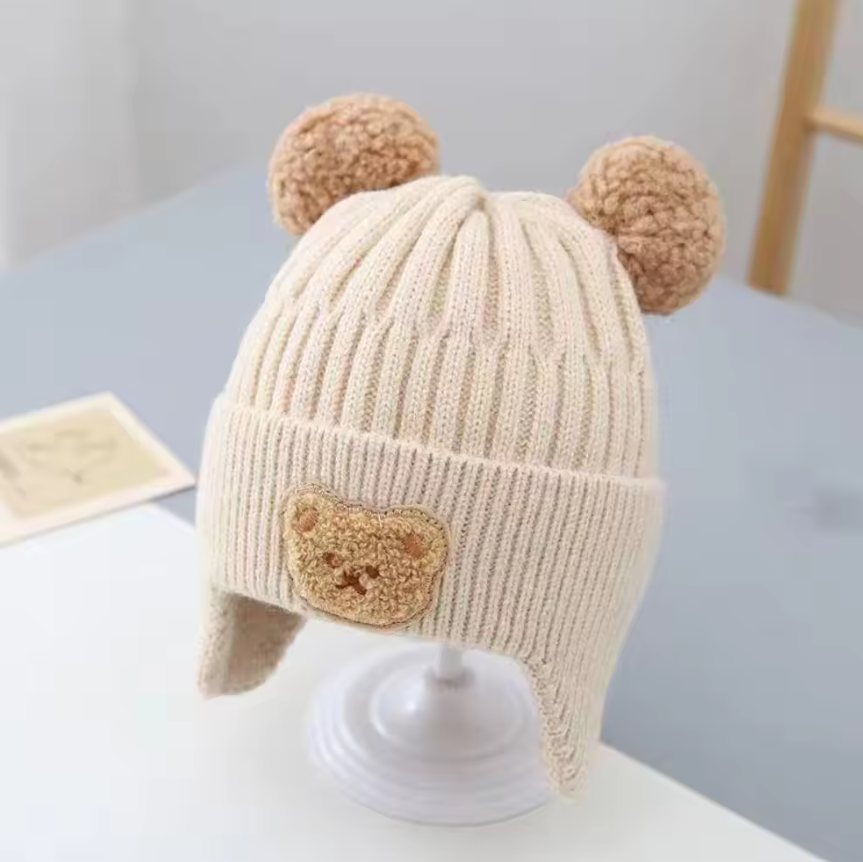 Winter Baby Knitted Beanie With Bear Ear Protection