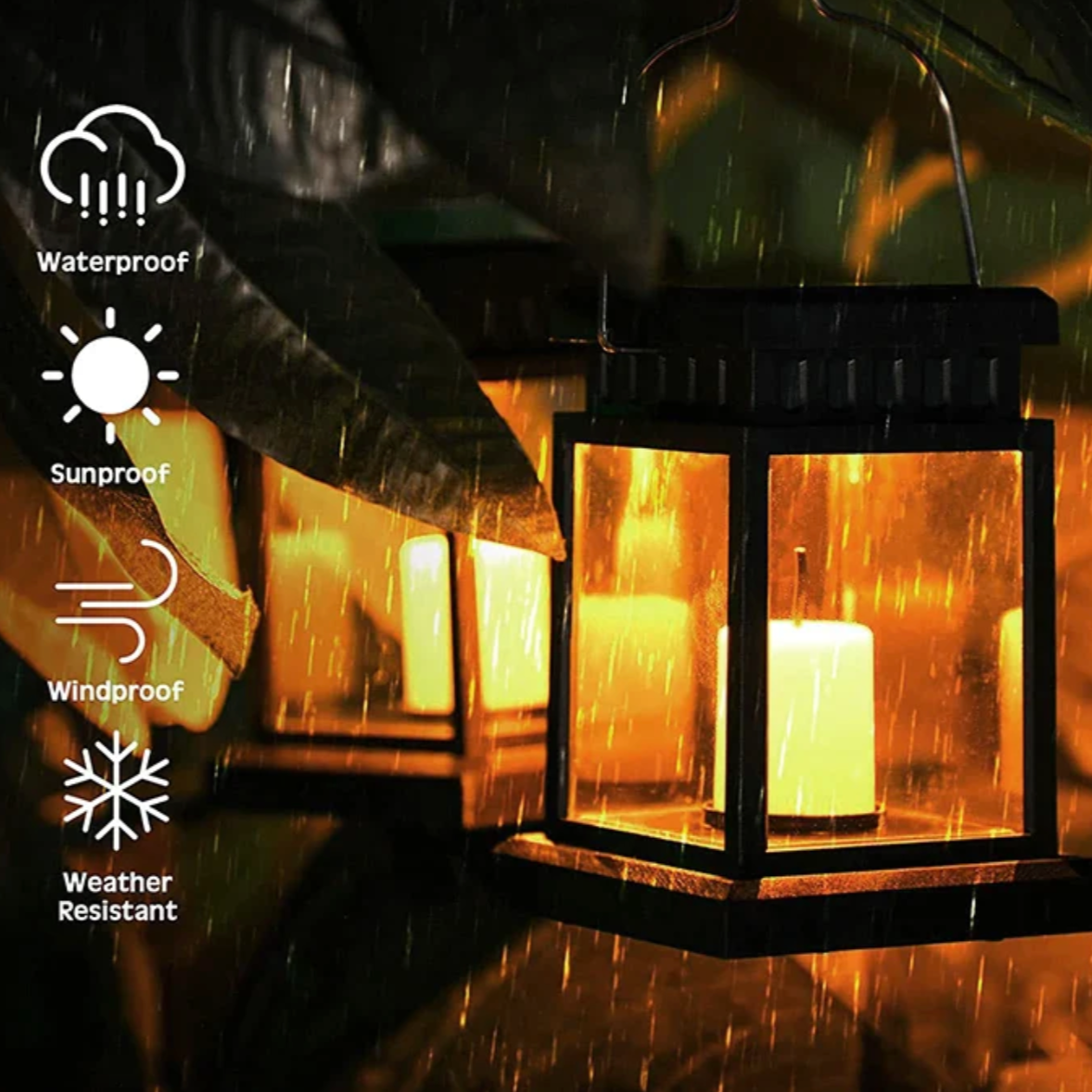 Solar Candle Lantern With Flickering Flame Effect (1Pc)