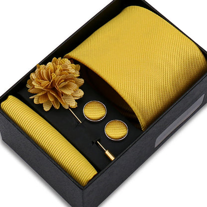 Solid Color Tie Hanky Cufflinks Brooch Gift Set Valentines Gifts For Him