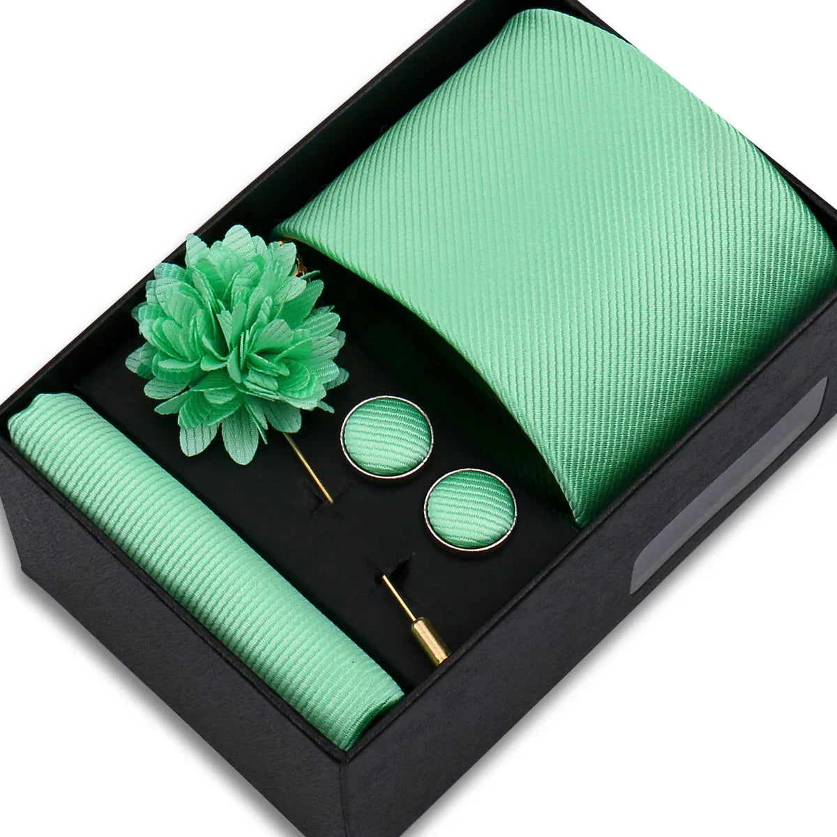 Solid Color Tie Hanky Cufflinks Brooch Gift Set Valentines Gifts For Him