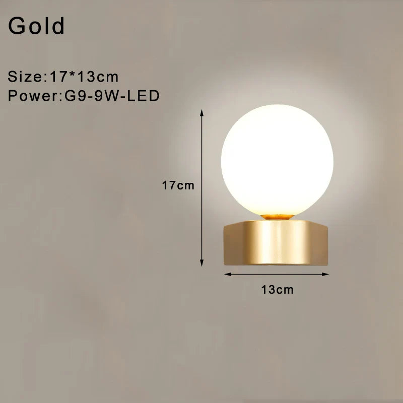 Indoor Glass Ball LED Wall Light – Modern Wall Sconce with G9 9W Bulb for Bedroom, Kitchen, and Living Room - Black & Gold Design 14891917312324-1