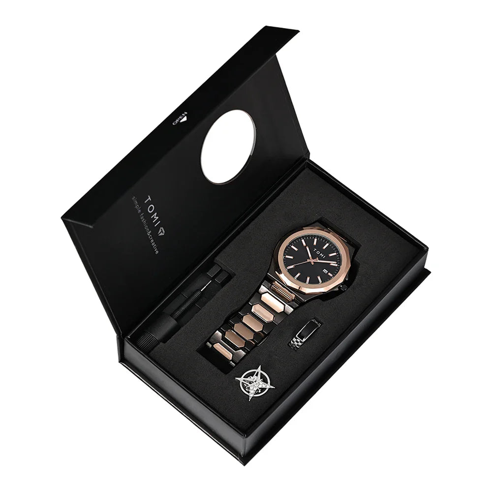 Luxury Rose Gold Men’S Watch Gift Box Set Valentines Gifts For Him