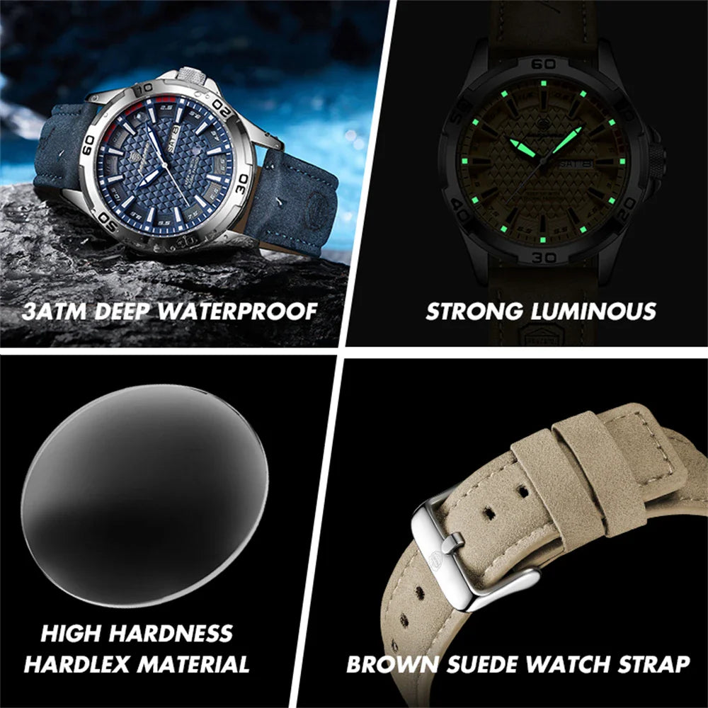 Valentines Gifts For Him Quartz Leather Strap Luminous Date Week Watch
