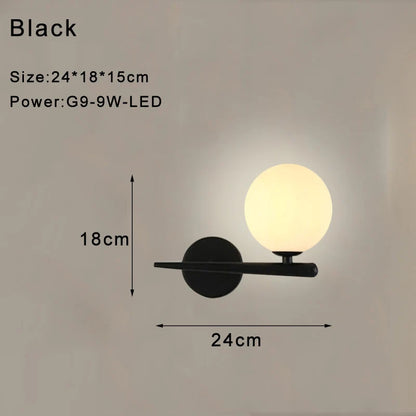 Indoor Glass Ball LED Wall Light – Modern Wall Sconce with G9 9W Bulb for Bedroom, Kitchen, and Living Room - Black & Gold Design 14891917312324-1