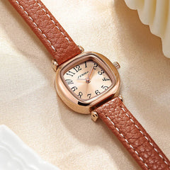 Oval Leather Women Watch Sunny Dial 23.5mm