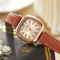 Oval Leather Women Watch Sunny Dial 23.5mm