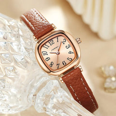Oval Leather Women Watch Sunny Dial 23.5mm