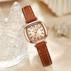 Oval Leather Women Watch Sunny Dial 23.5mm