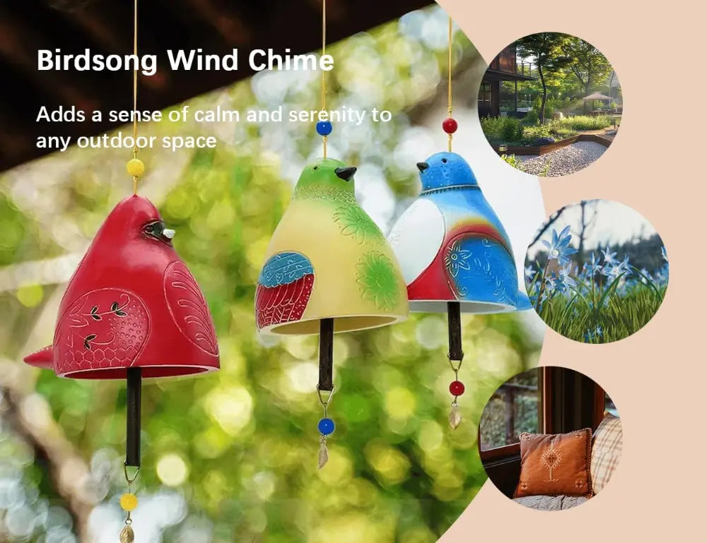 Set 3 Ceramic Bird Wind Chime Song Bell Garden Yard Home Decoration