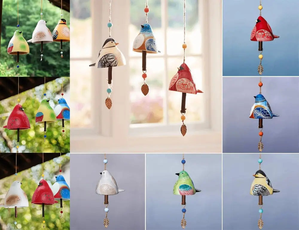 Set 3 Ceramic Bird Wind Chime Song Bell Garden Yard Home Decoration