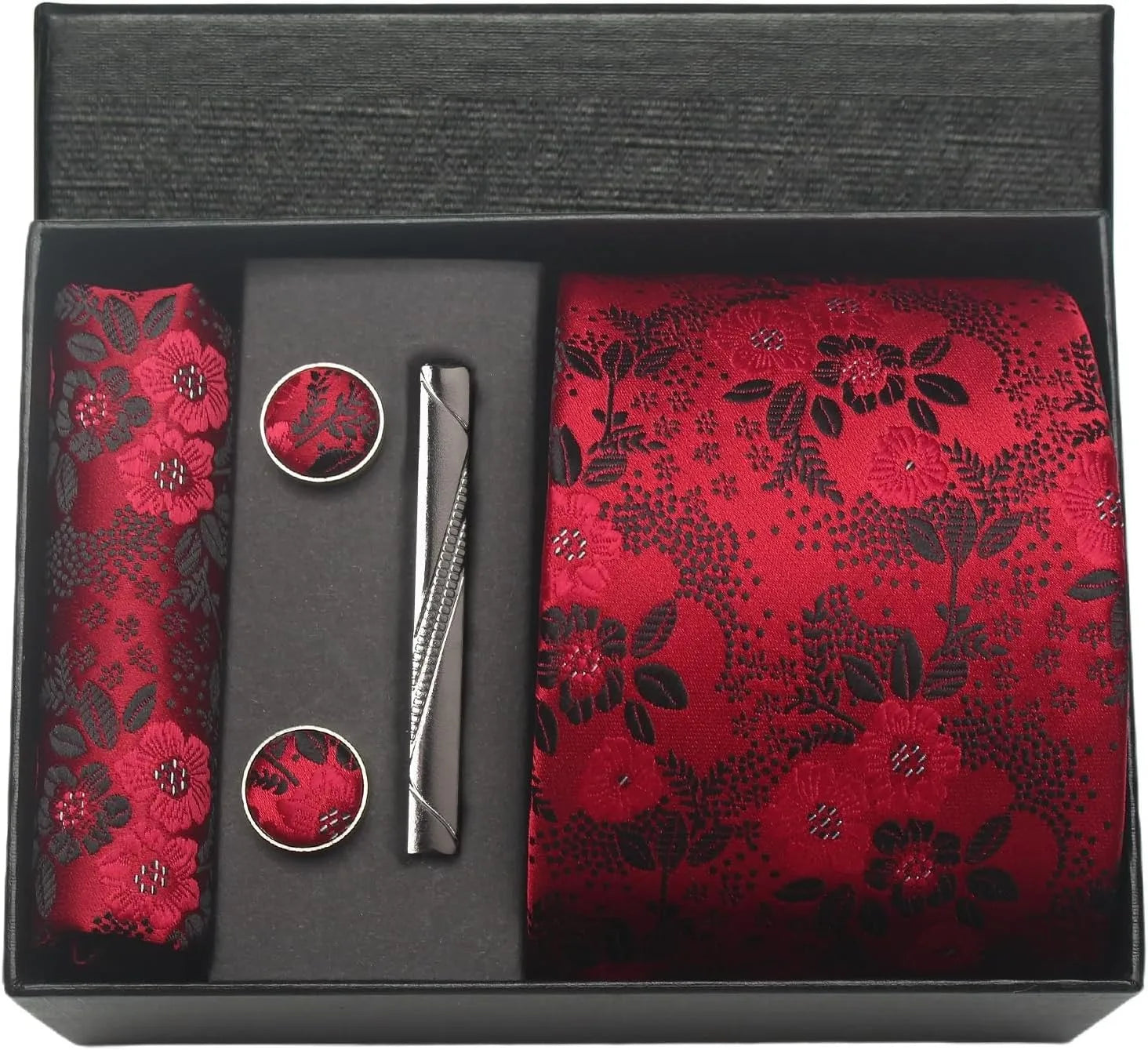 Silk Paisley Necktie Pocket Square Cufflinks Tie Clip Gift Set