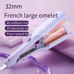 Foldable LCD 3-Barrel Ceramic Hair Curler for Waves