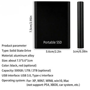 Portable Ssd External Hard Disk Hard Drive 500Gb, 1Tb, 2Tb