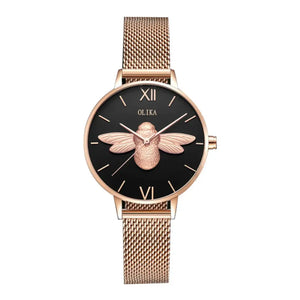 Stylish 3D Bee Women Quartz Watches Stainless Steel Mesh Band