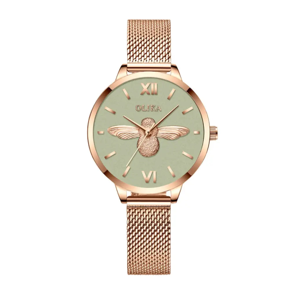 Stylish 3D Bee Women Quartz Watches Stainless Steel Mesh Band