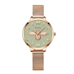 Stylish 3D Bee Women Quartz Watches Stainless Steel Mesh Band