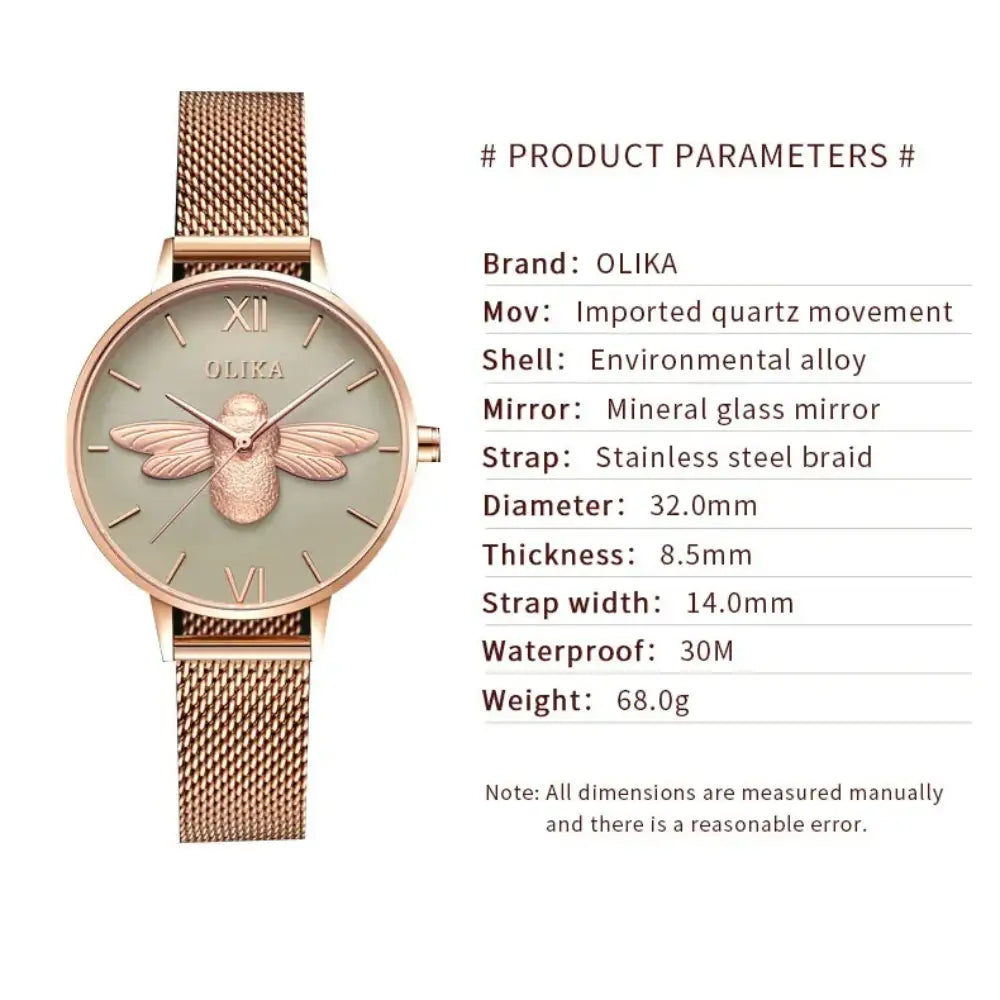 Stylish 3D Bee Women Quartz Watches Stainless Steel Mesh Band