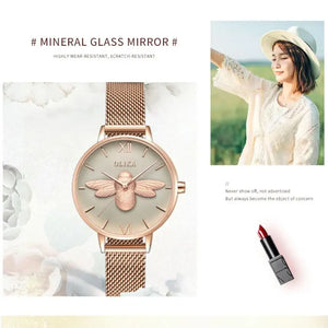 Stylish 3D Bee Women Quartz Watches Stainless Steel Mesh Band