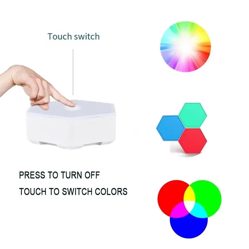Hexagon Shaped RGB Tap Touch LED Lights (Pack 3) 8142332362952-al