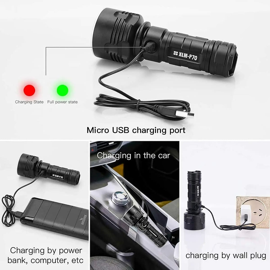 USB Rechargeable LED Flashlight - High Lumens, Portable for Outdoor Use 256712