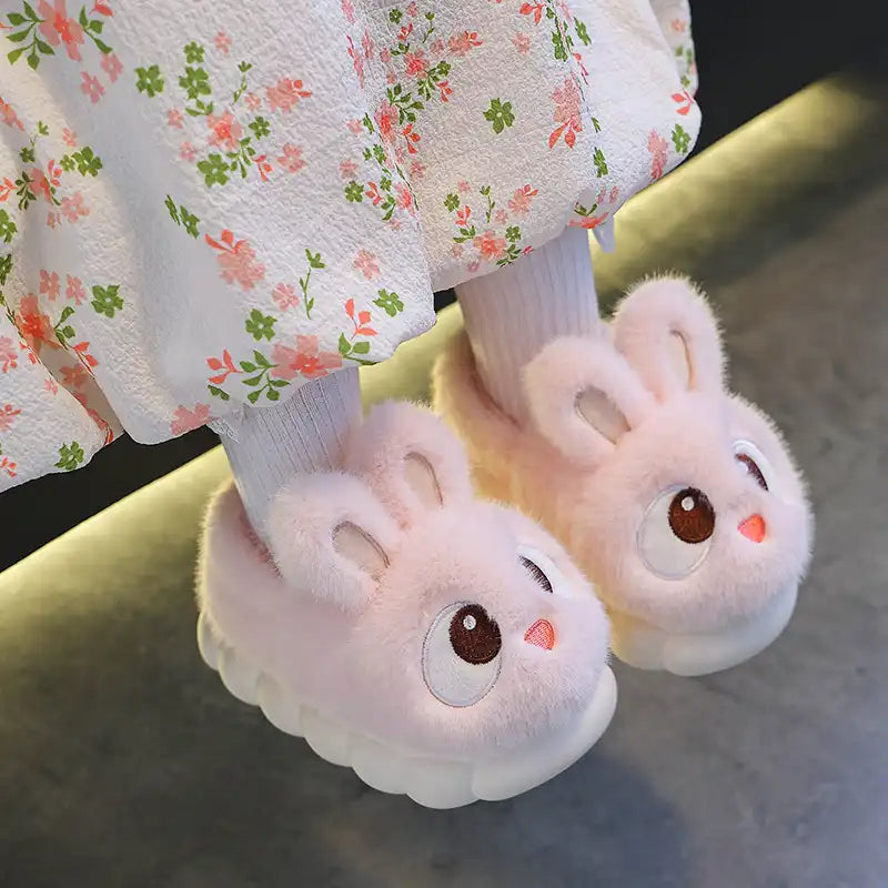 Winter Cute Big Eyes Bunny Plush Slippers And Shoes (Boys And Girls)