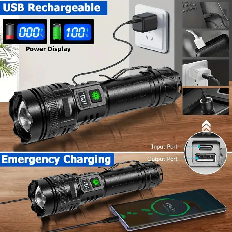 Super Bright USB Rechargeable Torch - Portable Long-Range LED Flashlight 264829
