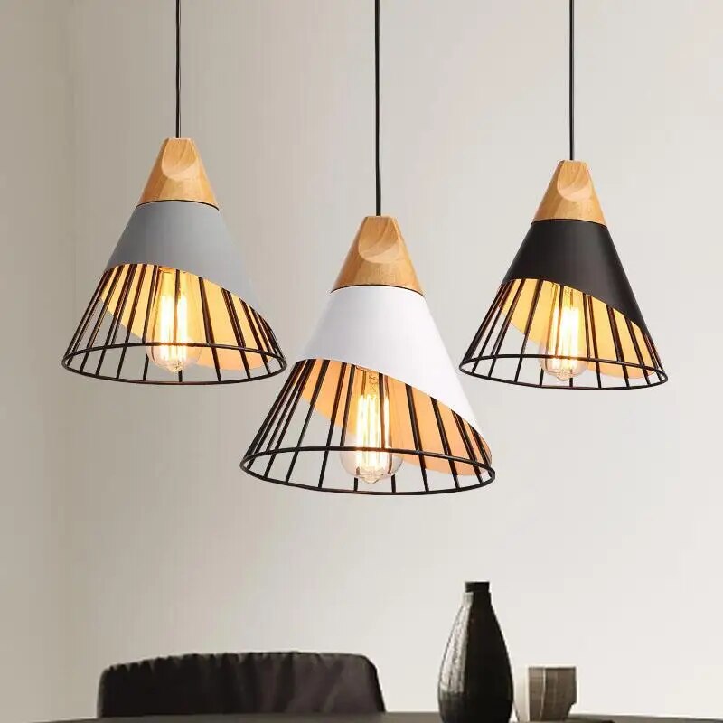 Modern Led Pendant Lamp Iron Wood Lighting Fixture 9957100421466-1