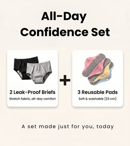 Value Set of 2 Leakproof Briefs + 3 Reusable Pads