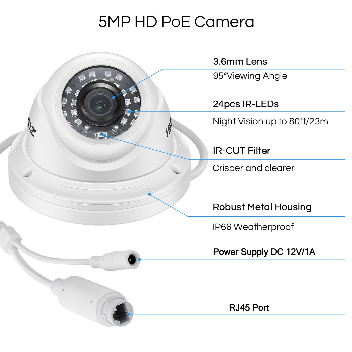 Poe Ip Camera 5Mp Hd Outdoor/Indoor Waterproof Infrared Night Vision