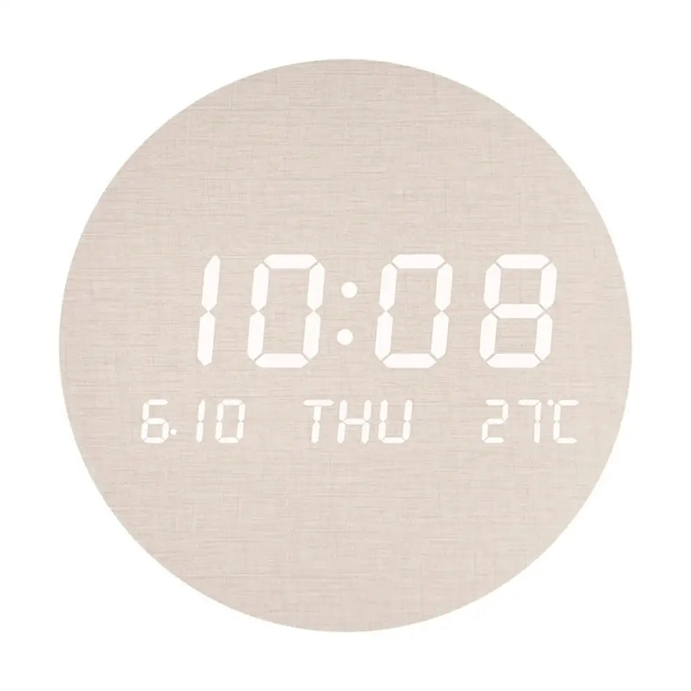 Led Wooden Wall Clock With Temperature Display, Silent Nordic Style 14815612272966-1