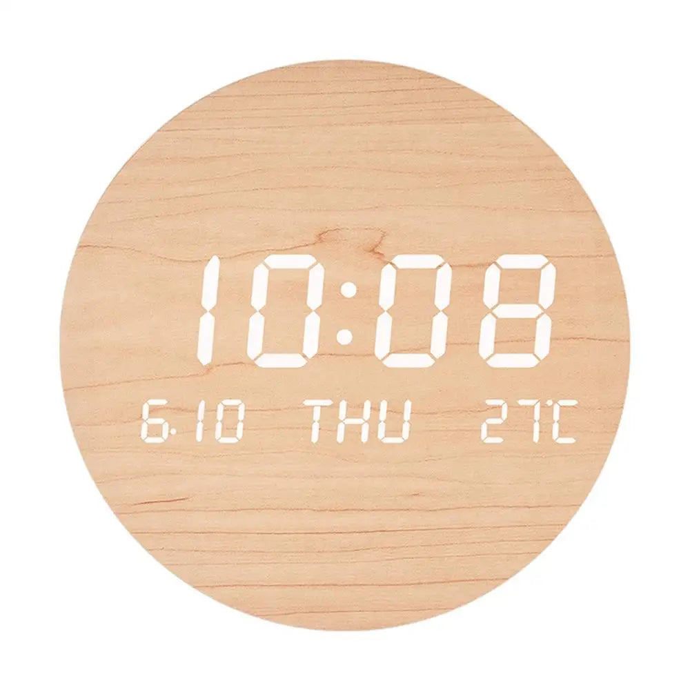 Led Wooden Wall Clock With Temperature Display, Silent Nordic Style 14815612272966-1