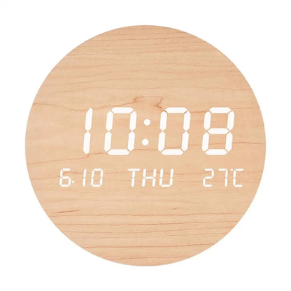 Led Wooden Wall Clock With Temperature Display, Silent Nordic Style 14815612272966-1